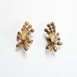 "Floral Spray" Vintage 1940's Floral Spray Rhinestone Clip on Earrings