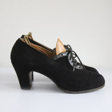 "Suede Lace Ups" Vintage 1940's Black Suede Heels UK 5.5 EU 38.5 US 7.5