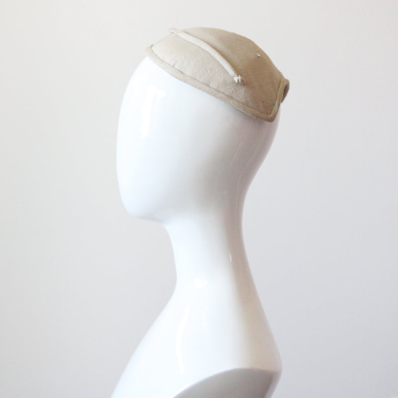 "Linen Lily" Vintage 1950's Linen & Rhinestone Lily Design Percher Hat