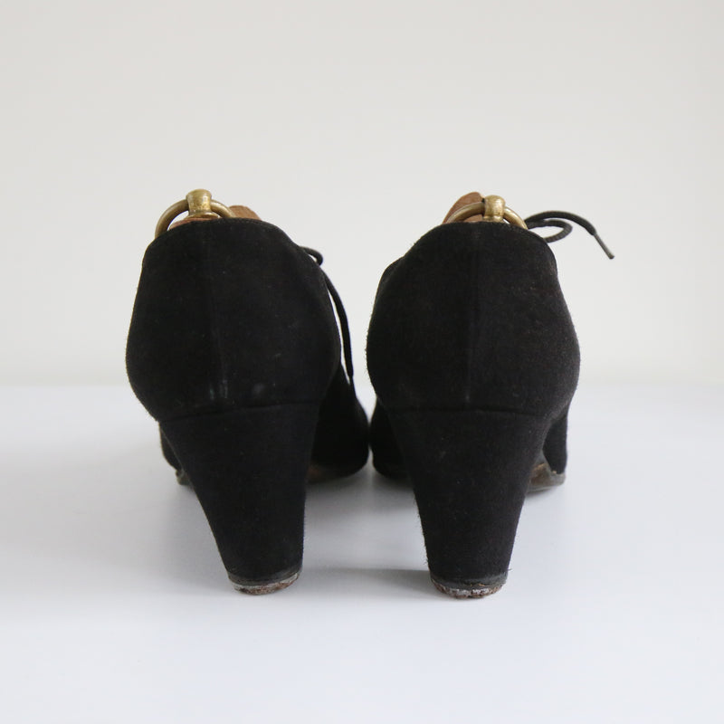 "Suede Lace Ups" Vintage 1940's Black Suede Heels UK 5.5 EU 38.5 US 7.5