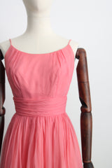 "Coral Pleats" Vintage 1950's Coral Pink Silk Pleated Dress UK 6 US 2