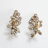 "Floral Spray" Vintage 1940's Floral Spray Rhinestone Clip on Earrings
