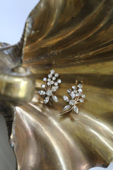 "Floral Spray" Vintage 1940's Floral Spray Rhinestone Clip on Earrings