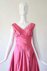 "Sweet Pink Pleats" Vintage 1950's Duchess Satin Sweet Pink Pleated Dress UK 8-10 US 4-6