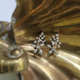 "Floral Spray" Vintage 1940's Floral Spray Rhinestone Clip on Earrings