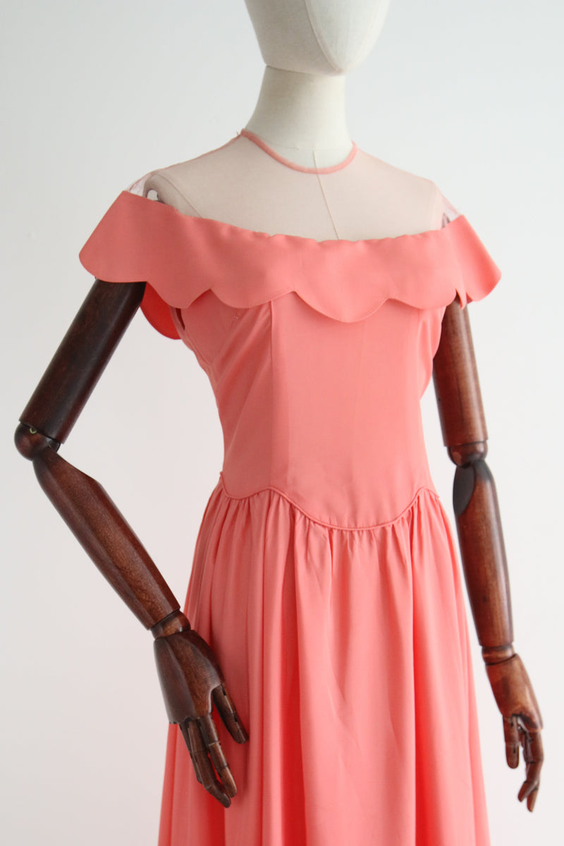 "Sweet Coral Pink" Vintage 1930's Coral Pink Scallop Detail Dress UK 10 US 6