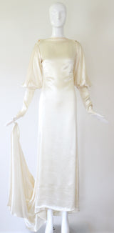 "Ivory Satin" Vintage 1930's Ivory Satin Button Back Gown UK 8-10 US 4-6