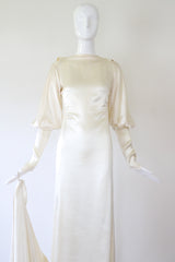 "Ivory Satin" Vintage 1930's Ivory Satin Button Back Gown UK 8-10 US 4-6