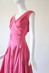 "Sweet Pink Pleats" Vintage 1950's Duchess Satin Sweet Pink Pleated Dress UK 8-10 US 4-6