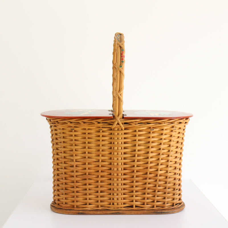 "Can Can Dancers" Vintage 1940's Straw & Lucite Basket Bag