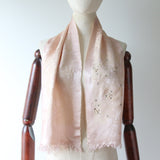 "Blush Brocade & Rhinestones" Vintage 1950's Silk Brocade, Rhinestone & Pearl Embellished Scarf