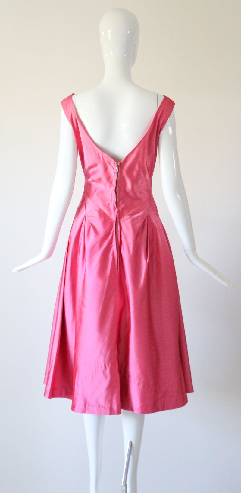 "Sweet Pink Pleats" Vintage 1950's Duchess Satin Sweet Pink Pleated Dress UK 8-10 US 4-6