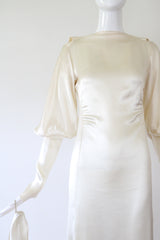 "Ivory Satin" Vintage 1930's Ivory Satin Button Back Gown UK 8-10 US 4-6