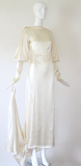 "Ivory Satin" Vintage 1930's Ivory Satin Button Back Gown UK 8-10 US 4-6