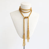"Golden Lariat" Vintage 1920's Yellow Bead & Rhinestone Lariat Necklace