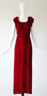 "Racing Red Velvet" Vintage 1930's Red Velvet Racer Back Dress & Matching Jacket UK 6-8 US 2-4