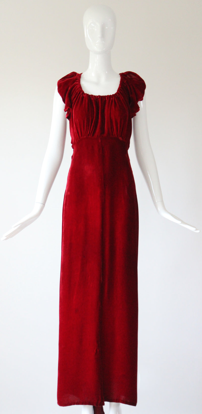 "Racing Red Velvet" Vintage 1930's Red Velvet Racer Back Dress & Matching Jacket UK 6-8 US 2-4
