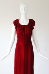 "Racing Red Velvet" Vintage 1930's Red Velvet Racer Back Dress & Matching Jacket UK 6-8 US 2-4