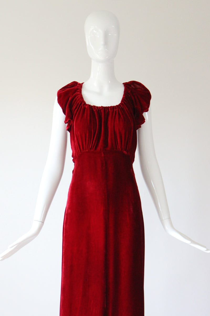 "Racing Red Velvet" Vintage 1930's Red Velvet Racer Back Dress & Matching Jacket UK 6-8 US 2-4