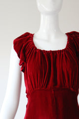 "Racing Red Velvet" Vintage 1930's Red Velvet Racer Back Dress & Matching Jacket UK 6-8 US 2-4