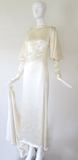 "Ivory Satin" Vintage 1930's Ivory Satin Button Back Gown UK 8-10 US 4-6