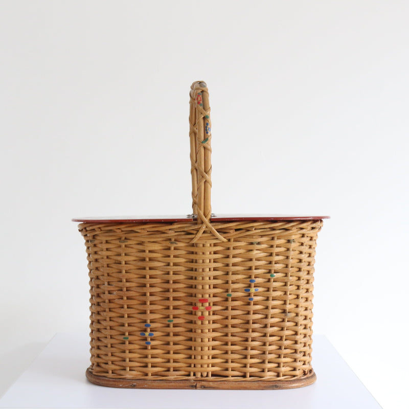 "Can Can Dancers" Vintage 1940's Straw & Lucite Basket Bag