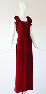 "Racing Red Velvet" Vintage 1930's Red Velvet Racer Back Dress & Matching Jacket UK 6-8 US 2-4