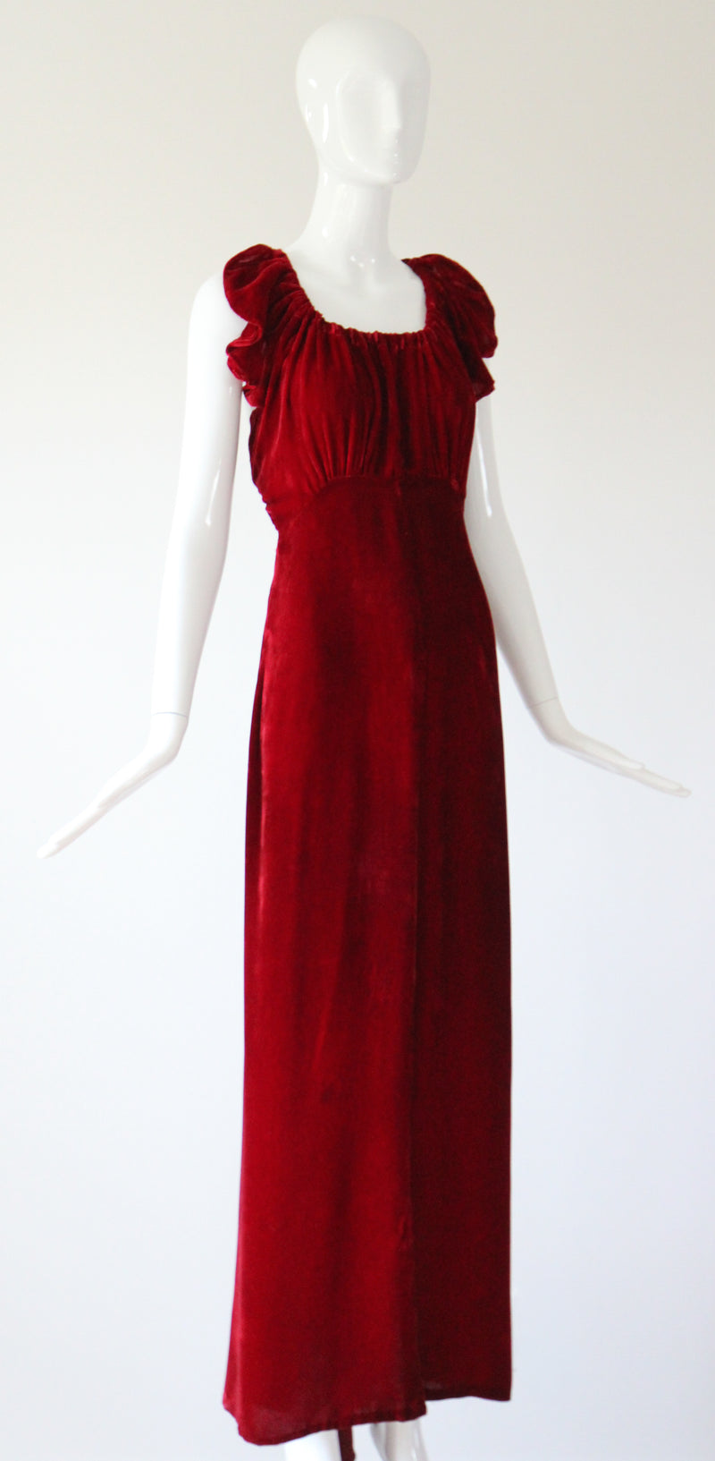"Racing Red Velvet" Vintage 1930's Red Velvet Racer Back Dress & Matching Jacket UK 6-8 US 2-4