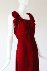 "Racing Red Velvet" Vintage 1930's Red Velvet Racer Back Dress & Matching Jacket UK 6-8 US 2-4