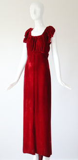 "Racing Red Velvet" Vintage 1930's Red Velvet Racer Back Dress & Matching Jacket UK 6-8 US 2-4