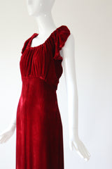 "Racing Red Velvet" Vintage 1930's Red Velvet Racer Back Dress & Matching Jacket UK 6-8 US 2-4