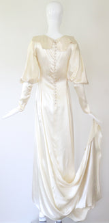 "Ivory Satin" Vintage 1930's Ivory Satin Button Back Gown UK 8-10 US 4-6