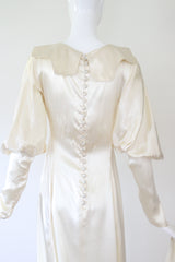 "Ivory Satin" Vintage 1930's Ivory Satin Button Back Gown UK 8-10 US 4-6