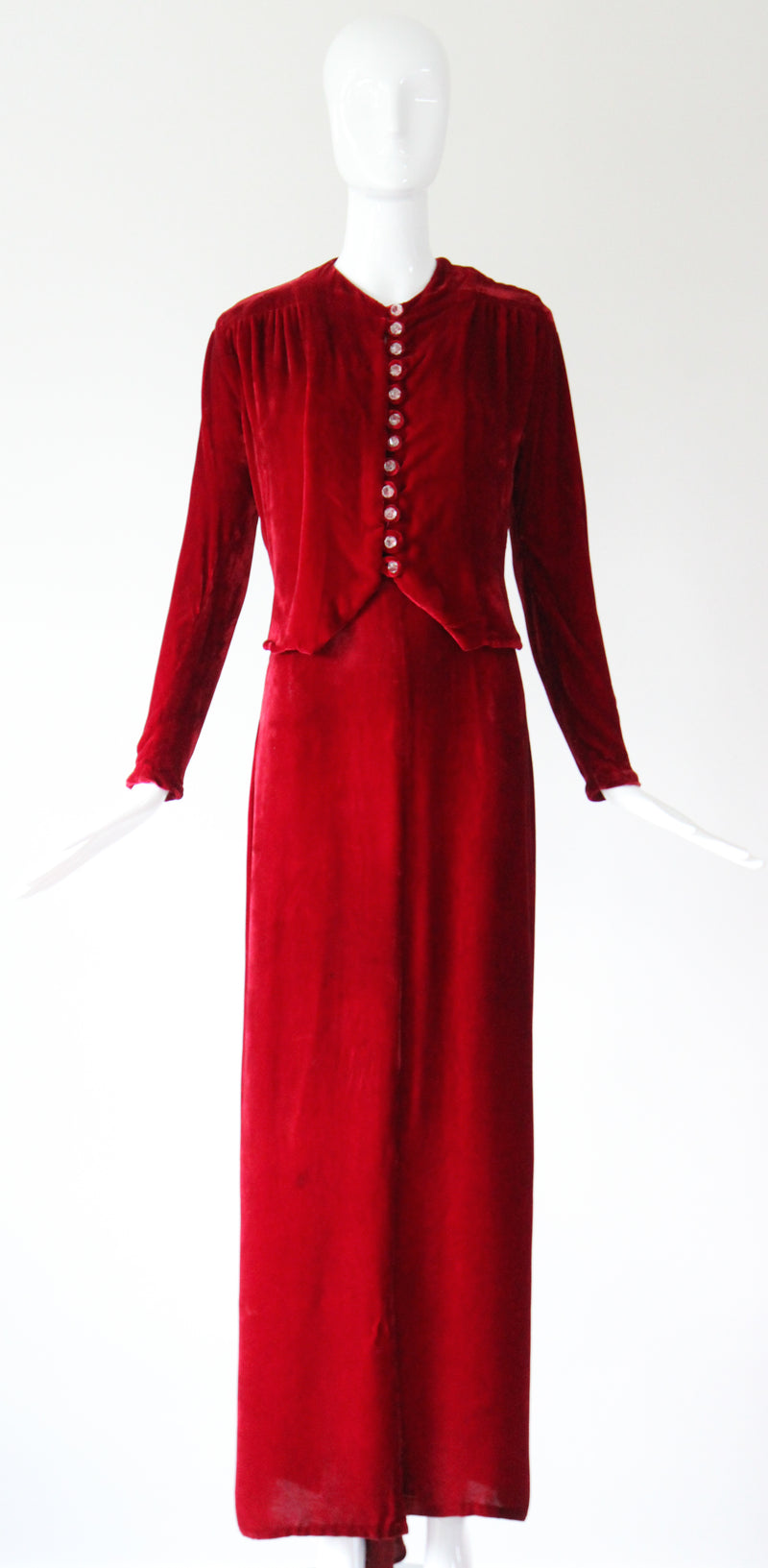 "Racing Red Velvet" Vintage 1930's Red Velvet Racer Back Dress & Matching Jacket UK 6-8 US 2-4