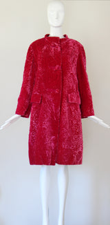 "Pink Matelasse Velvet" Vintage 1960's Fuchsia Matelasse Velvet Coat UK 14 US 10