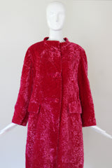 "Pink Matelasse Velvet" Vintage 1960's Fuchsia Matelasse Velvet Coat UK 14 US 10