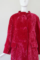 "Pink Matelasse Velvet" Vintage 1960's Fuchsia Matelasse Velvet Coat UK 14 US 10