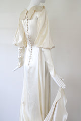"Ivory Satin" Vintage 1930's Ivory Satin Button Back Gown UK 8-10 US 4-6