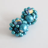 "Pearlescent Turquoise" Vintage 1950's Beaded Clip On Earrings