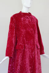 "Pink Matelasse Velvet" Vintage 1960's Fuchsia Matelasse Velvet Coat UK 14 US 10