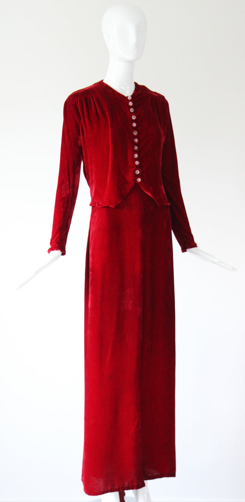 "Racing Red Velvet" Vintage 1930's Red Velvet Racer Back Dress & Matching Jacket UK 6-8 US 2-4