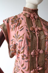 "Perfectly Blush & Beaded" Vintage 1940's Blush Crepe Silk Beaded Blouse UK 8 US 4