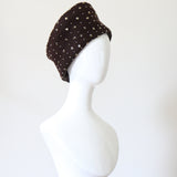 "Gold Sequins & Beadwork" Vintage 1940's Angled Beaded Felt Pill Box Hat