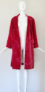 "Pink Matelasse Velvet" Vintage 1960's Fuchsia Matelasse Velvet Coat UK 14 US 10