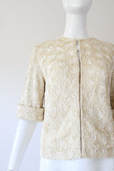 "Textural Sequins" Vintage 1950's Cream Sequin Embellished Cardigan UK 12 US 8