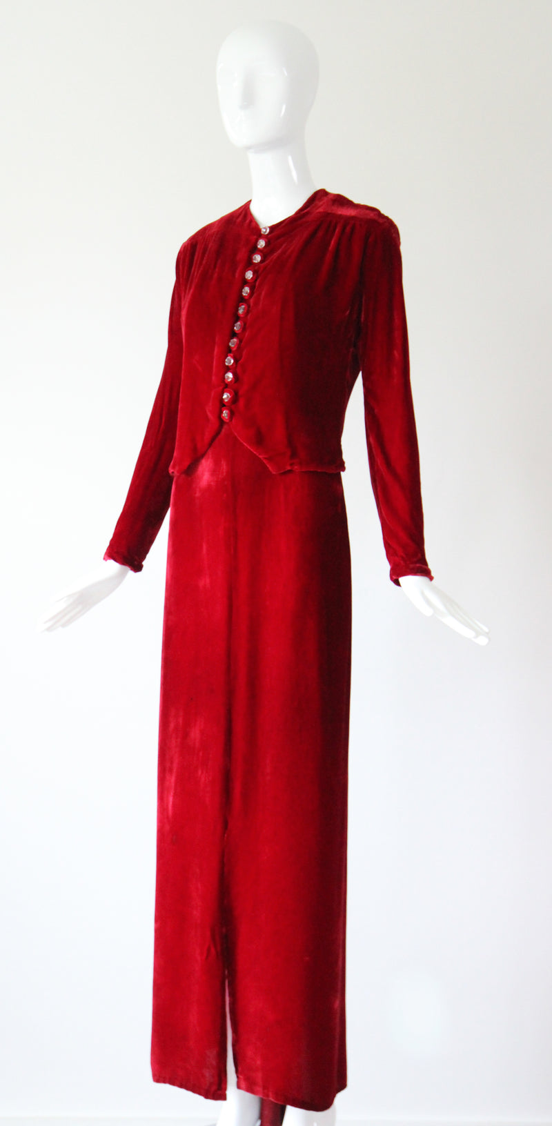 "Racing Red Velvet" Vintage 1930's Red Velvet Racer Back Dress & Matching Jacket UK 6-8 US 2-4