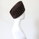 "Gold Sequins & Beadwork" Vintage 1940's Angled Beaded Felt Pill Box Hat