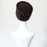 "Gold Sequins & Beadwork" Vintage 1940's Angled Beaded Felt Pill Box Hat