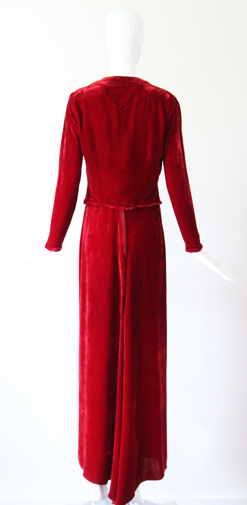"Racing Red Velvet" Vintage 1930's Red Velvet Racer Back Dress & Matching Jacket UK 6-8 US 2-4