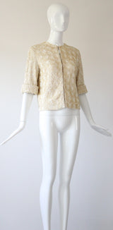 "Textural Sequins" Vintage 1950's Cream Sequin Embellished Cardigan UK 12 US 8